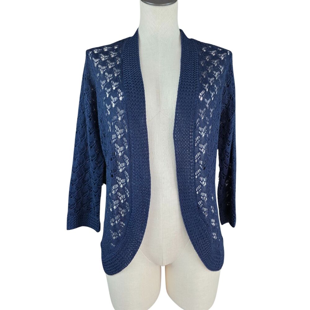 Napa Valley Open Front Cardigan Sweater Womens Size Large Petite Eyelet Lace
